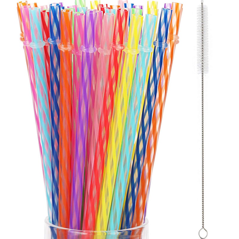 Jovitec 50 Pcs Reusable Plastic Straws with Brush 11 Inch Long Hard Plastic Straws Dishwasher Safe 10 Color Clear Replacement Drinking for 16 oz-32 oz Tumblers Cup Mason Jars Milkshakes Smoothies - Image 1